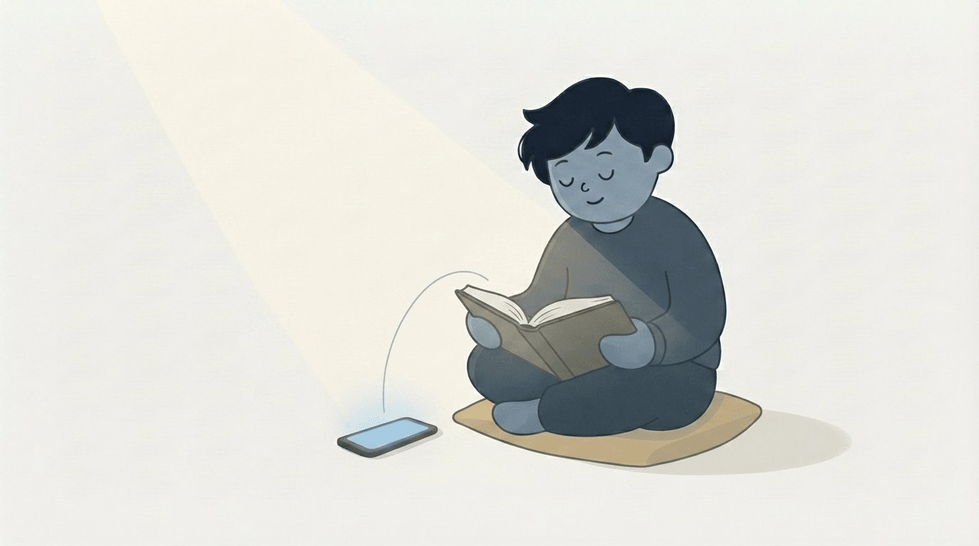 An illustration of an open Bible beside a phone showing a question-and-answer screen, with a highlighted verse linking the two