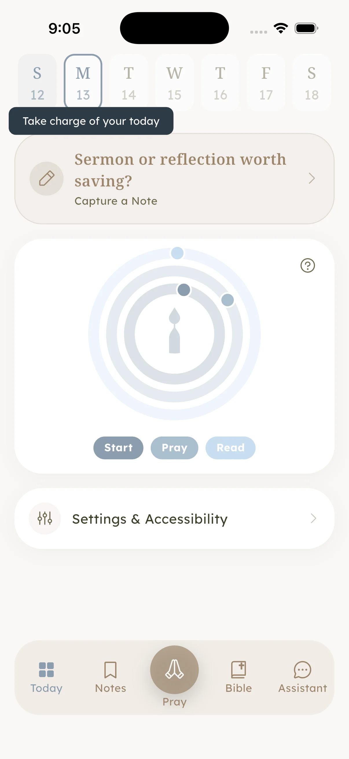 Sacred Hour's Grace Mode screen showing a rest prompt in place of a streak counter, with the toggle to switch back to normal tracking