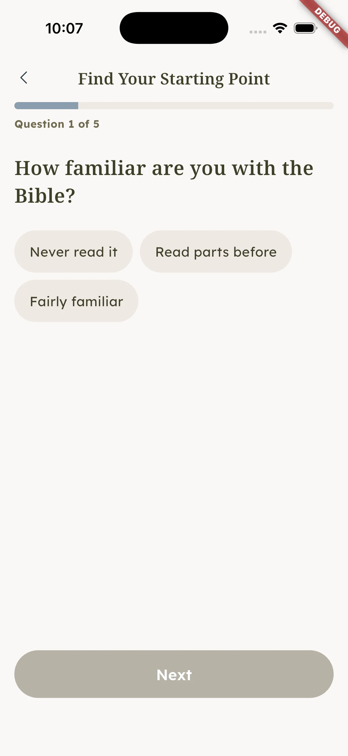 Sacred Hour's reader quiz showing a recommended book of the Bible with a short explanation of why it matches the answers given